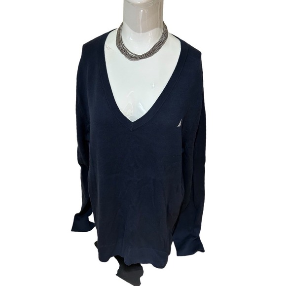 Nautica Sweaters - Nautica Women's Effortless J-Class Long Sleeve Cotton V-Neck Navy Sweater XXL TF